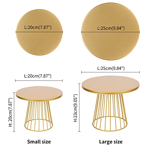 Sunormi 2pcs Modern Metal Gold Cake Stands Plate Set with Geometric Base Cupcake Stand Dessert Display Stands for Parties Table Decoration(8",10")