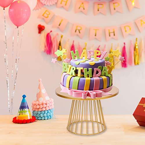 Sunormi 2pcs Modern Metal Gold Cake Stands Plate Set with Geometric Base Cupcake Stand Dessert Display Stands for Parties Table Decoration(8",10")