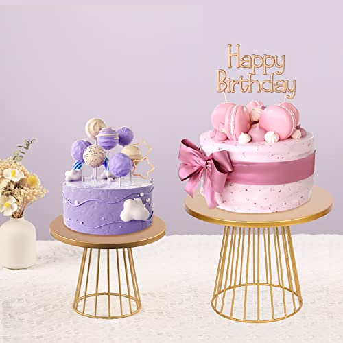 Sunormi 2pcs Modern Metal Gold Cake Stands Plate Set with Geometric Base Cupcake Stand Dessert Display Stands for Parties Table Decoration(8",10")
