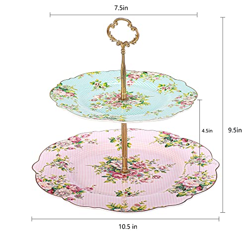 Pulchritudie Pink Azalea Porcelain Two-Tier Cake Stand Cake Plate, 9.5"