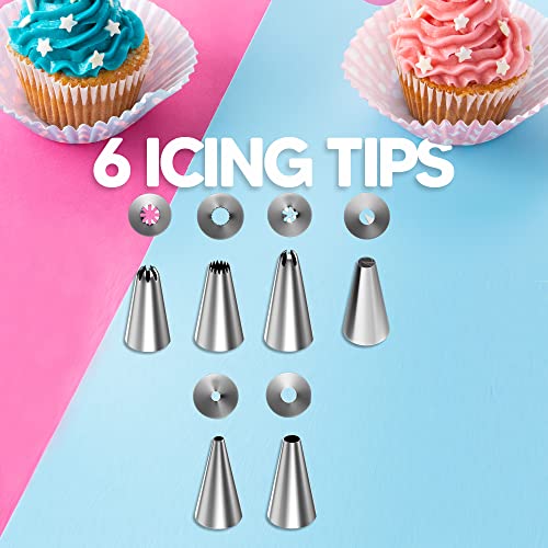 Riccle Cake Decorating Supplies Kit Baking With 3 Reusable Silicone Piping Bags 12,14&16inches- 3 Couplers, 6 Frosting Tips, 1 Bismarck Tip, 3 Icing bag ties, Set Of 3 Cake Scrapers, 2 Flower Nails