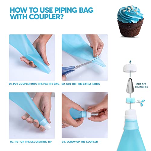 Riccle Cake Decorating Supplies Kit Baking With 3 Reusable Silicone Piping Bags 12,14&16inches- 3 Couplers, 6 Frosting Tips, 1 Bismarck Tip, 3 Icing bag ties, Set Of 3 Cake Scrapers, 2 Flower Nails
