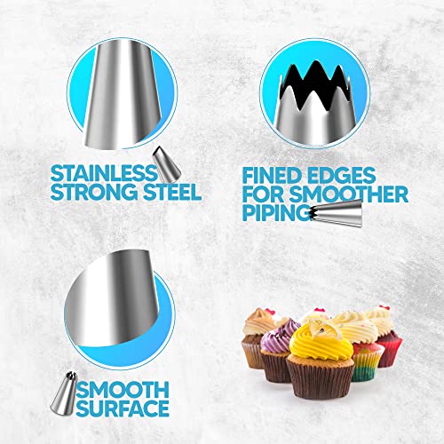 Riccle Cake Decorating Supplies Kit Baking With 3 Reusable Silicone Piping Bags 12,14&16inches- 3 Couplers, 6 Frosting Tips, 1 Bismarck Tip, 3 Icing bag ties, Set Of 3 Cake Scrapers, 2 Flower Nails