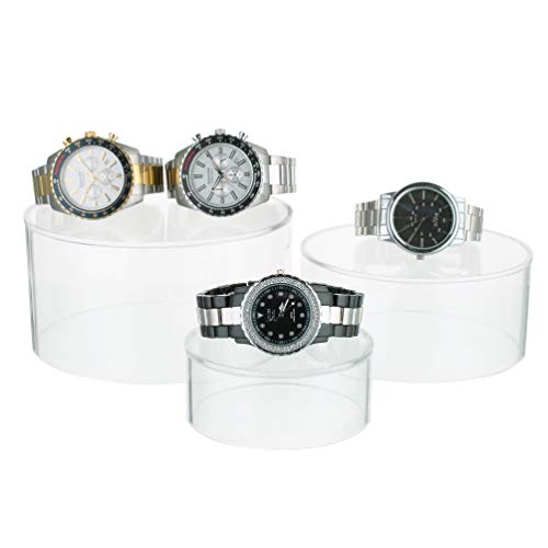 Red Co. Set of 3 Sizes (6", 5", 4") Acrylic Round Cylinder Display Nesting Riser Stands with Hollow Bottoms, Crystal Clear