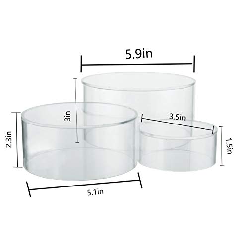 Red Co. Set of 3 Sizes (6", 5", 4") Acrylic Round Cylinder Display Nesting Riser Stands with Hollow Bottoms, Crystal Clear