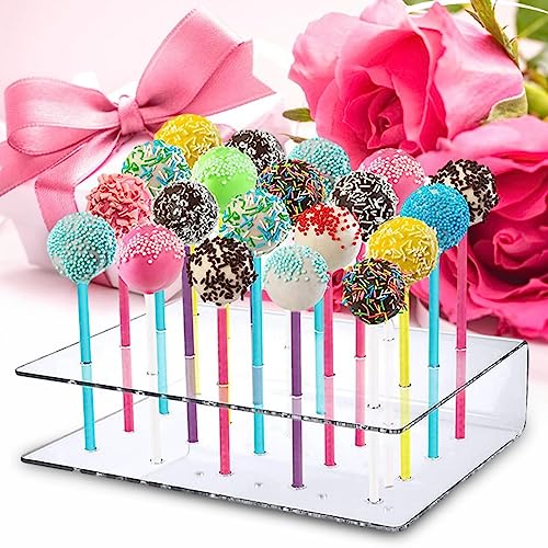 Lollipop Holder, Cake Pop Stand, Acrylic Clear Cake Pop Stand, 15 Round Holes Lollipop Display Stand for Weddings, Baby Showers, Birthday, Party, Anniversaries, Halloween Candy Decoration