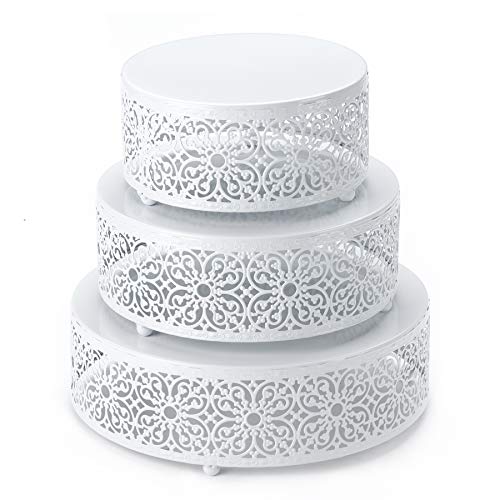 Hotity 3 Sets Cake Stands Round Cake Stand Set Metal Display Cupcake Stands for Dessert, White