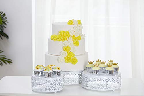 Hotity 3 Sets Cake Stands Round Cake Stand Set Metal Display Cupcake Stands for Dessert, White