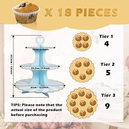 3 Set Cardboard Cupcake Stand 3-Tier Round Cupcake Tower Holder for Birthday Baby Shower Party Decoration