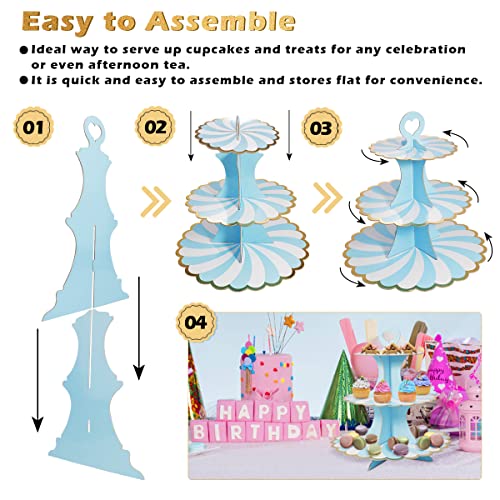 3 Set Cardboard Cupcake Stand 3-Tier Round Cupcake Tower Holder for Birthday Baby Shower Party Decoration