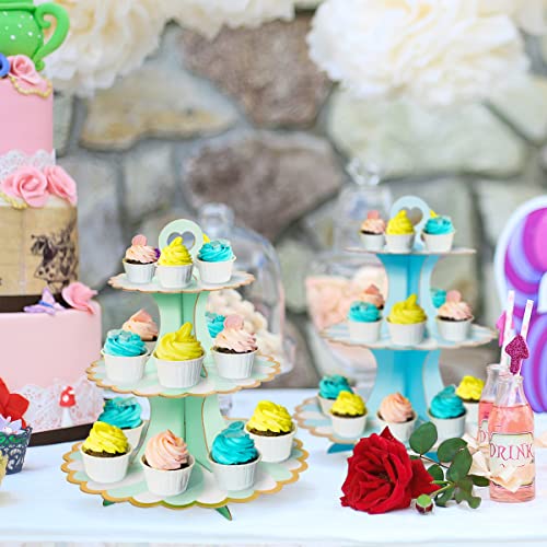 3 Set Cardboard Cupcake Stand 3-Tier Round Cupcake Tower Holder for Birthday Baby Shower Party Decoration