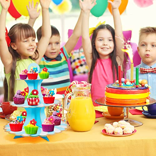 3 Set Cardboard Cupcake Stand 3-Tier Round Cupcake Tower Holder for Birthday Baby Shower Party Decoration