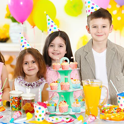 3 Set Cardboard Cupcake Stand 3-Tier Round Cupcake Tower Holder for Birthday Baby Shower Party Decoration