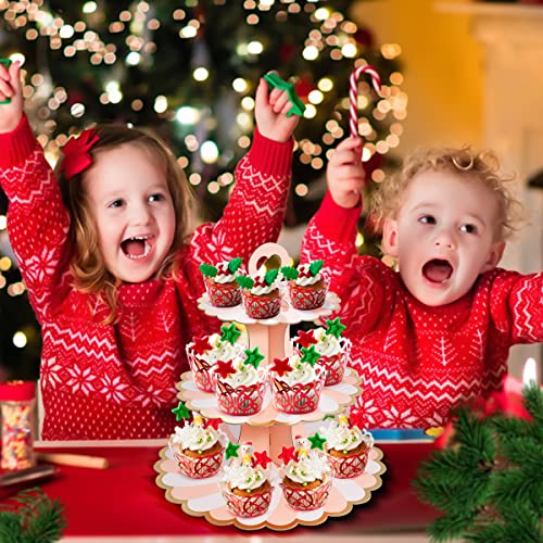 3 Set Cardboard Cupcake Stand 3-Tier Round Cupcake Tower Holder for Birthday Baby Shower Party Decoration