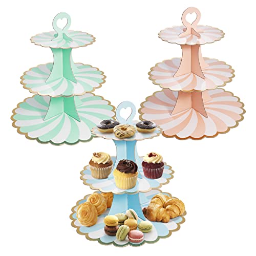 3 Set Cardboard Cupcake Stand 3-Tier Round Cupcake Tower Holder for Birthday Baby Shower Party Decoration