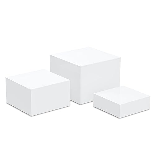 NIUBEE Buffet Risers, Food Display Stands for Party, 3PCS Acrylic Risers for Display Cake Collectibles Jewelry Figures Show, White Cube Dessert Table Display Nesting Riser with Hollow Bottoms 6"x7"x8"
