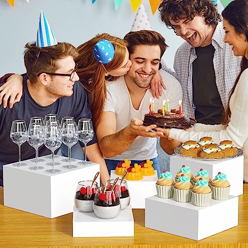 NIUBEE Buffet Risers, Food Display Stands for Party, 3PCS Acrylic Risers for Display Cake Collectibles Jewelry Figures Show, White Cube Dessert Table Display Nesting Riser with Hollow Bottoms 6"x7"x8"