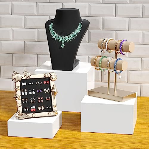 NIUBEE Buffet Risers, Food Display Stands for Party, 3PCS Acrylic Risers for Display Cake Collectibles Jewelry Figures Show, White Cube Dessert Table Display Nesting Riser with Hollow Bottoms 6"x7"x8"