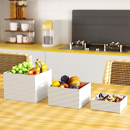 NIUBEE Buffet Risers, Food Display Stands for Party, 3PCS Acrylic Risers for Display Cake Collectibles Jewelry Figures Show, White Cube Dessert Table Display Nesting Riser with Hollow Bottoms 6"x7"x8"
