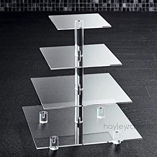 Hayley Cherie 4-Tier Square Cupcake Stand - Acrylic Tiered Cake Stand - Dessert or Cupcake Tower