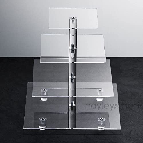Hayley Cherie 4-Tier Square Cupcake Stand - Acrylic Tiered Cake Stand - Dessert or Cupcake Tower