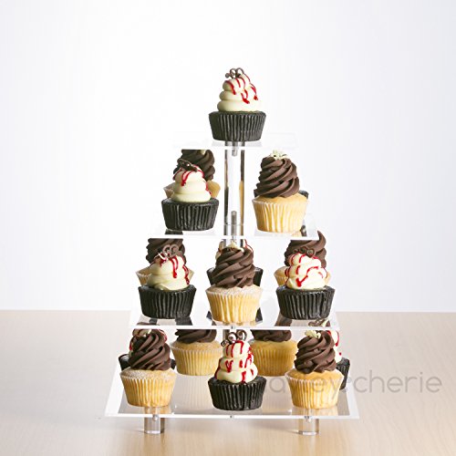 Hayley Cherie 4-Tier Square Cupcake Stand - Acrylic Tiered Cake Stand - Dessert or Cupcake Tower
