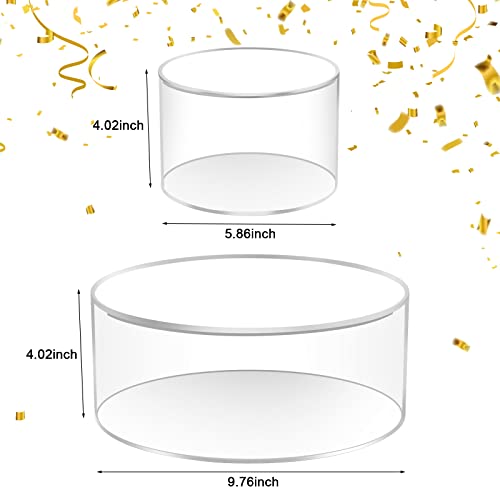 MOJIEZUO 2pcs Clear Acrylic Cake Stand,Fillable Cake Riser Cake Tier,Round Cake Display Riser,Decorative Display Box with Lid for Wedding Birthday Party