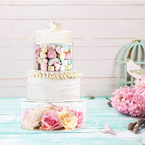 MOJIEZUO 2pcs Clear Acrylic Cake Stand,Fillable Cake Riser Cake Tier,Round Cake Display Riser,Decorative Display Box with Lid for Wedding Birthday Party