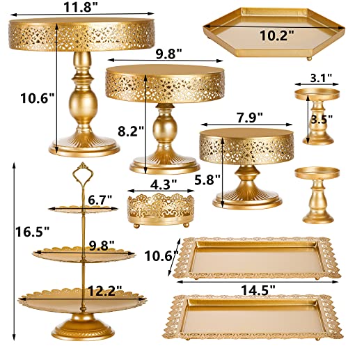 Peohud 10 Pieces Gold Cake Stand, Metal Round Cupcake Tower, Decorative Dessert Fruit Candy Display Plate for Wedding, Anniversary, Birthday Party, Celebration