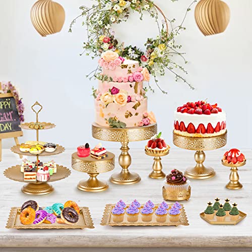 Peohud 10 Pieces Gold Cake Stand, Metal Round Cupcake Tower, Decorative Dessert Fruit Candy Display Plate for Wedding, Anniversary, Birthday Party, Celebration