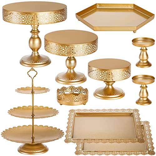 Peohud 10 Pieces Gold Cake Stand, Metal Round Cupcake Tower, Decorative Dessert Fruit Candy Display Plate for Wedding, Anniversary, Birthday Party, Celebration