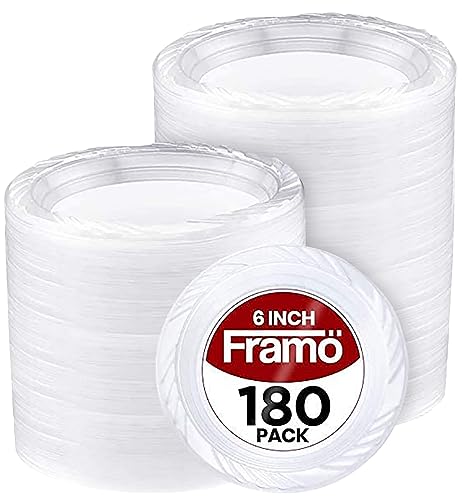 Framo Disposable Clear Plastic Dessert Plates 6 Inch (180 Pack) Microwaveable Small Plastic Plates In Bulk for Parties. Catering. BBQ, Travel