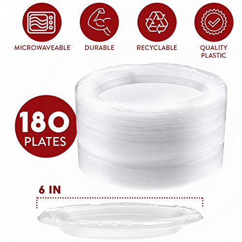 Framo Disposable Clear Plastic Dessert Plates 6 Inch (180 Pack) Microwaveable Small Plastic Plates In Bulk for Parties. Catering. BBQ, Travel
