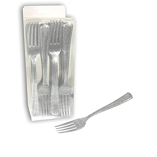 Silver Glitter Disposable Plastic Forks, 48ct. Great for parties, weddings, birthdays