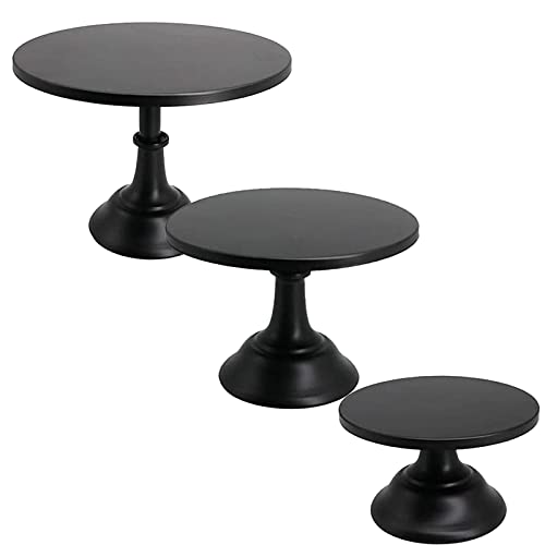 Set of 3 Pieces Black Iron Cake Stands 12" 10" 8" Cake Holder Dessert Display Plate Serving Tray for Baby Shower Wedding Birthday Party (Style A)