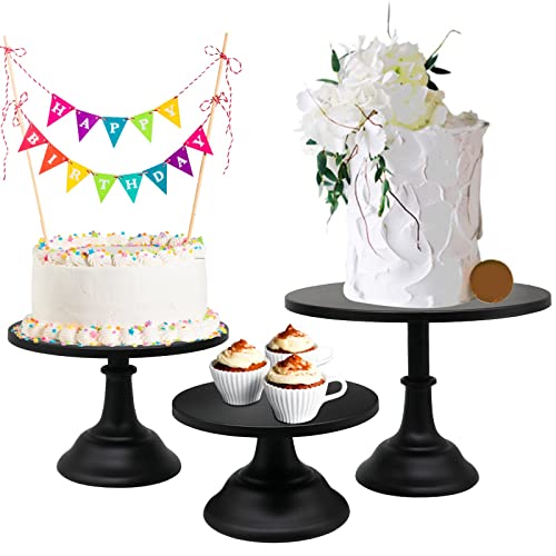 Set of 3 Pieces Black Iron Cake Stands 12" 10" 8" Cake Holder Dessert Display Plate Serving Tray for Baby Shower Wedding Birthday Party (Style A)