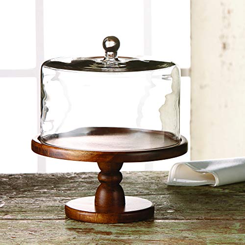 American Atelier Madera Pedestal Plate with Dome, Brown, 11.8x12.2