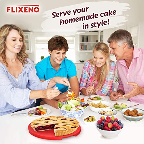 Flixeno Large Sturdy Red Round Cake Carrier Holder Up to 10 inch Multi Purpose Cover Five Section Keeper for Easily Hold & Transport Cakes Pies & Cupcakes with Collapsible Handles + Extra Clips