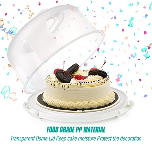 Zoofen Round Cake Carrier White Cake Stand 11 Inch Plastic Cake Container with Handle and Lid for Travel(White)