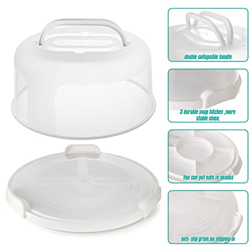 Zoofen Round Cake Carrier White Cake Stand 11 Inch Plastic Cake Container with Handle and Lid for Travel(White)