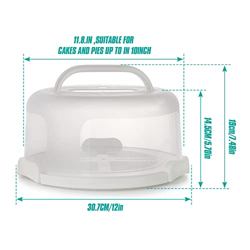 Zoofen Round Cake Carrier White Cake Stand 11 Inch Plastic Cake Container with Handle and Lid for Travel(White)