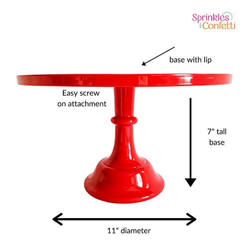 11" Red Plastic Cake Stand | Melamine Wedding Cake Stand | Christmas Cake Stand for Dessert Table | Serving Trays for Holiday Party & Brunch Decorations | Christmas Cake Plate by Sprinkles & Confetti