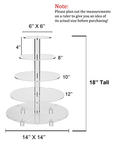 Jusalpha Large 5-Tier Acrylic Round Wedding Cake Stand/Cupcake Stand Tower/Dessert Stand/Pastry Serving Platter/Food Display Stand (5RF)