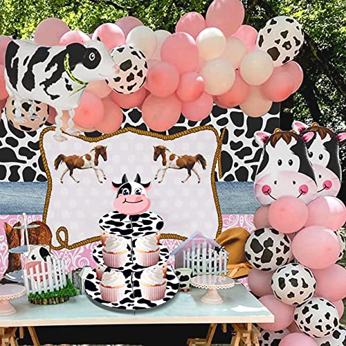 3 Tier Cow Print Cupcake Stand, Cow Print Party Decorations Cupcake Holder, Farm Theme Round Cardboard Cupcake Stand, Cow Decor for Baby Shower Birthday Party Supplies