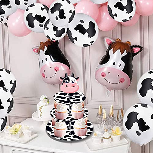 3 Tier Cow Print Cupcake Stand, Cow Print Party Decorations Cupcake Holder, Farm Theme Round Cardboard Cupcake Stand, Cow Decor for Baby Shower Birthday Party Supplies