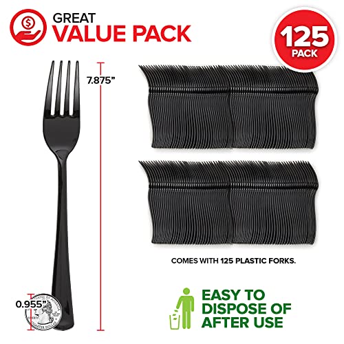 (125-Count) Plastic Forks, Disposable Silverware for Dinner, Heavy Duty Utensils, Heavyweight Party Flatware, Bulk Cutlery in Black - Stock Your Home