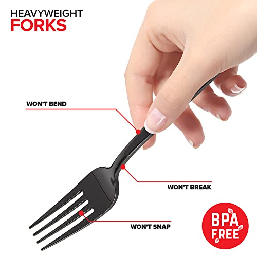 (125-Count) Plastic Forks, Disposable Silverware for Dinner, Heavy Duty Utensils, Heavyweight Party Flatware, Bulk Cutlery in Black - Stock Your Home