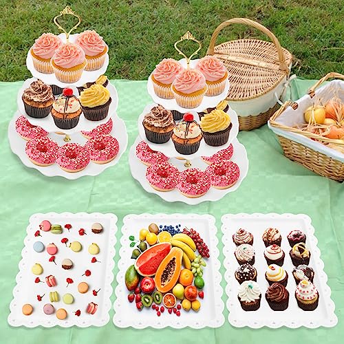 Coitak 5 Pieces Cupcake Stand Set, 2 Pieces 3 Tier Cupcake Stands 3 Pieces Appetizer Trays, Dessert Tower Tray for Tea Party, Baby Shower and Wedding