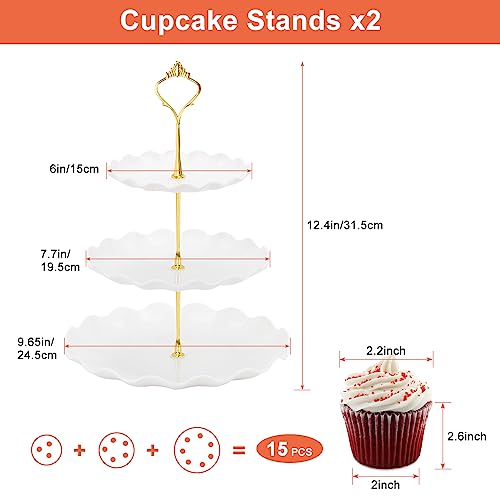 Coitak 5 Pieces Cupcake Stand Set, 2 Pieces 3 Tier Cupcake Stands 3 Pieces Appetizer Trays, Dessert Tower Tray for Tea Party, Baby Shower and Wedding