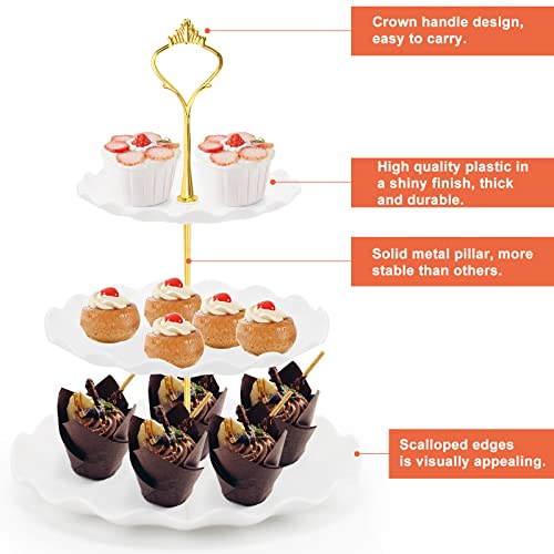 Coitak 5 Pieces Cupcake Stand Set, 2 Pieces 3 Tier Cupcake Stands 3 Pieces Appetizer Trays, Dessert Tower Tray for Tea Party, Baby Shower and Wedding
